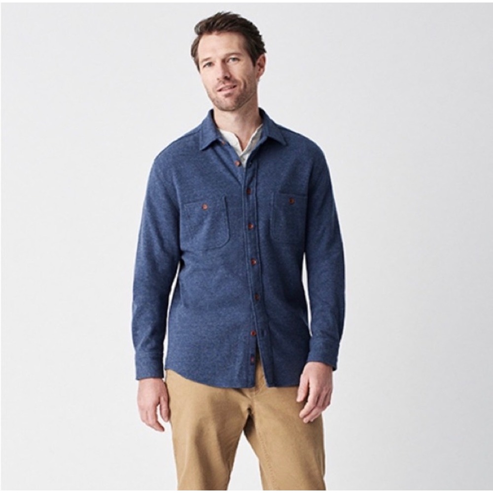 Faherty Knit Alpine Shirt Navy‎ Heather M button down flannel classic casual